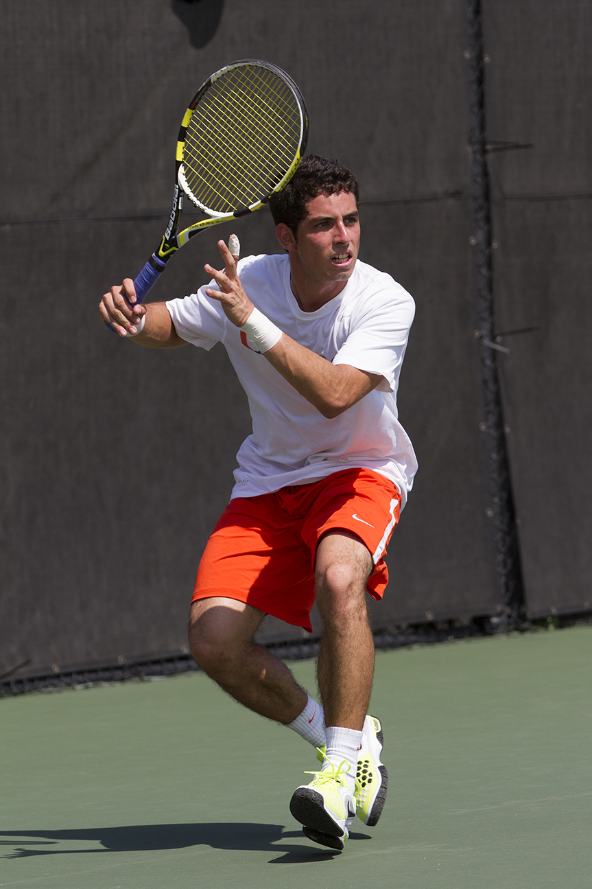 Junior Diego Soto, plays in a match on Sunday February 24th against North Florida. Nick Gangemi // Staff Photographer 