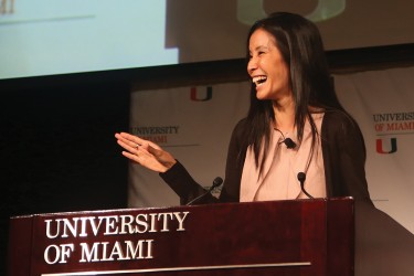 Lisa Ling, journalist and host of Our America on The Oprah Winfrey Network, spoke at Monday's University of Miami Fall Convocation. Ling recounted controversial stories from her travels around the world, including trips to Afghanistan, China, and North Korea. She spoke on topics such as sex trafficking, gender transformation, imprisonment, drugs, and faith. Ling concluded the Convocation by encouraging students to take the time to travel and open their eyes to the world.  Torie O'Neil // Contributing Photographer