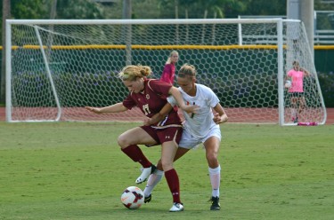 Midfielder Gianna Dal Pozzo battles a BC player for possession of the ball during Sunday's game. Becca Magrino // Contributing Photographer