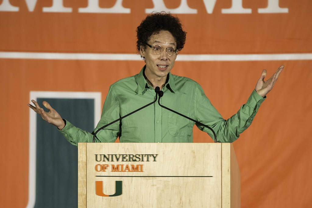 Author Malcom Gladwell speaks to the UM Community in the SAC ballroom on Tuesday night. Nick Gangemi // Assistant Photo Editor 