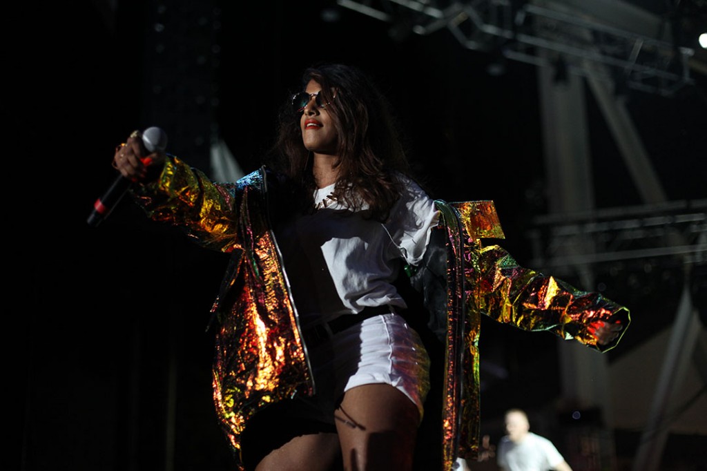 M.I.A. performs during her set at the Live Stage during Ultra on Friday night.
