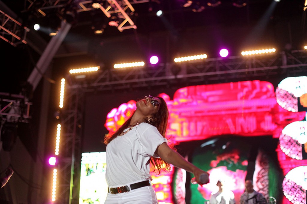 M.I.A. performs during her set at the Live Stage during Ultra on Friday night.