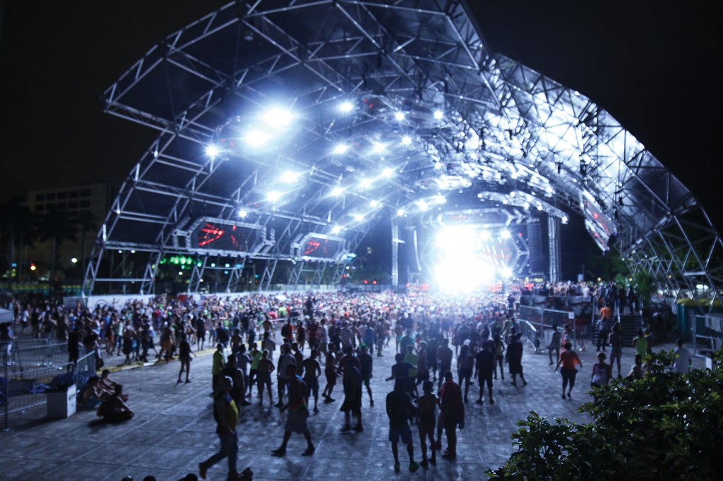 The Carl Cox stage is lit up during Ultra on Saturday night.