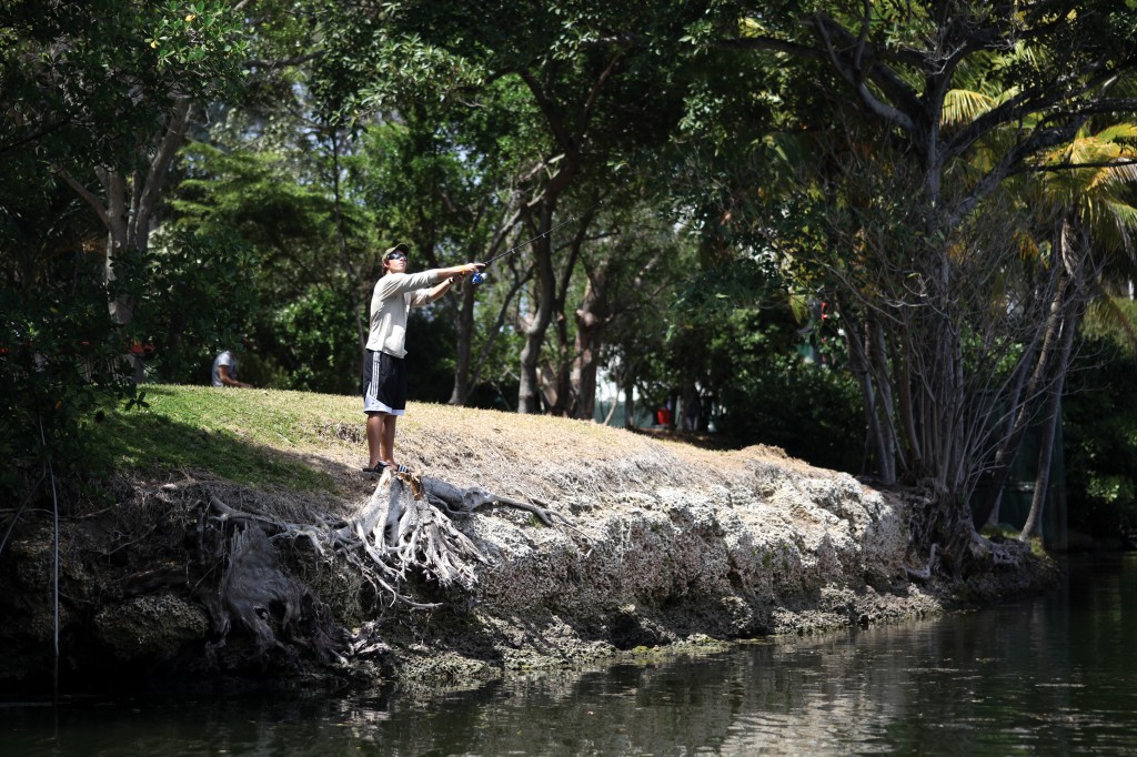 Sophomore Derek Sheldon fishes in the lake on Tuesday afternoon. Monica Herndon // Photo Editor