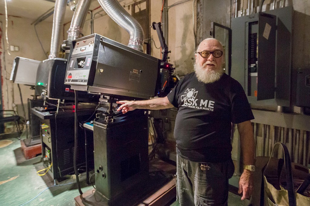 Michael Blaine has been Cosford Cinema’s sole projectionist since 1982. He is one of the few people in Miami who continues to operate 35-millimeter projectors. Cosford has the last two of these projectors in South Florida, and is one of fi ve university theaters to use them. Nick Gangemi // Photo Editor
