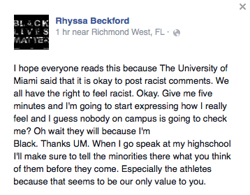 Rhyssa Beckford's response. // Screenshot courtesy Beckford via Facebook