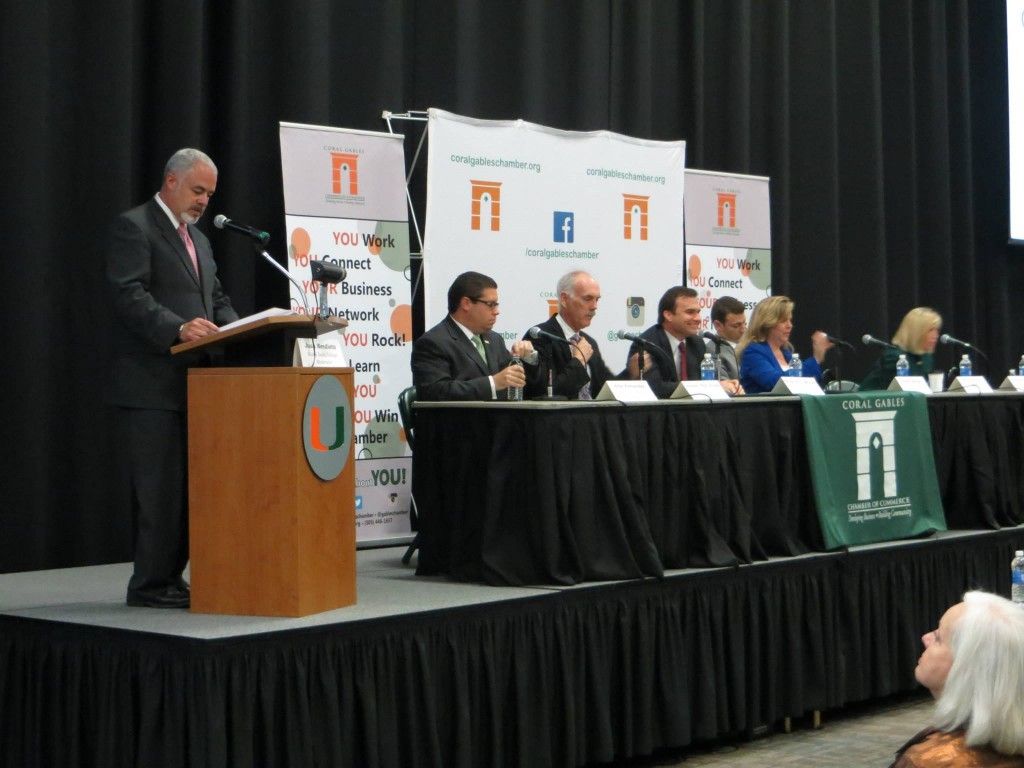 The 2015 candidates came together for a public forum at the University of Miami’s Fieldhouse Tuesday. // Photo via Coral Gables Chamber of Commerce Facebook page. 