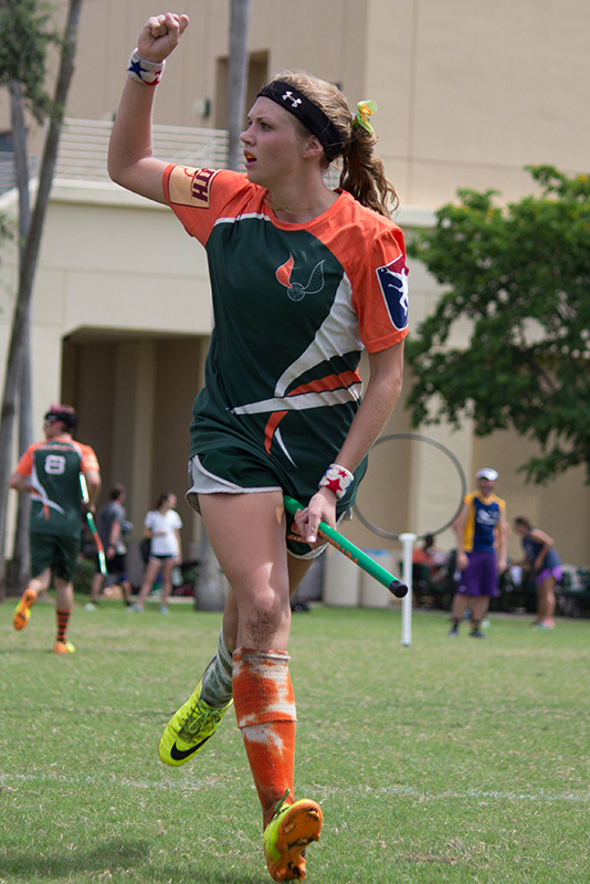 Senior and team captain Shannon Moorhead attempts to retrieve a bludger during Saturday's Quidditch Tournament. Kawan Amelung // Staff Photographer