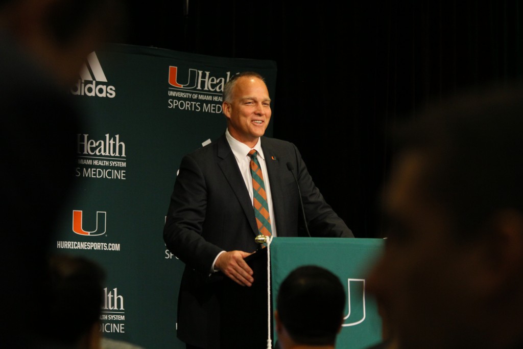 Mark Richt accepts the position as new head coach of UM Football in a press conference held Friday morning. Erum Kidwai // Staff Photographer