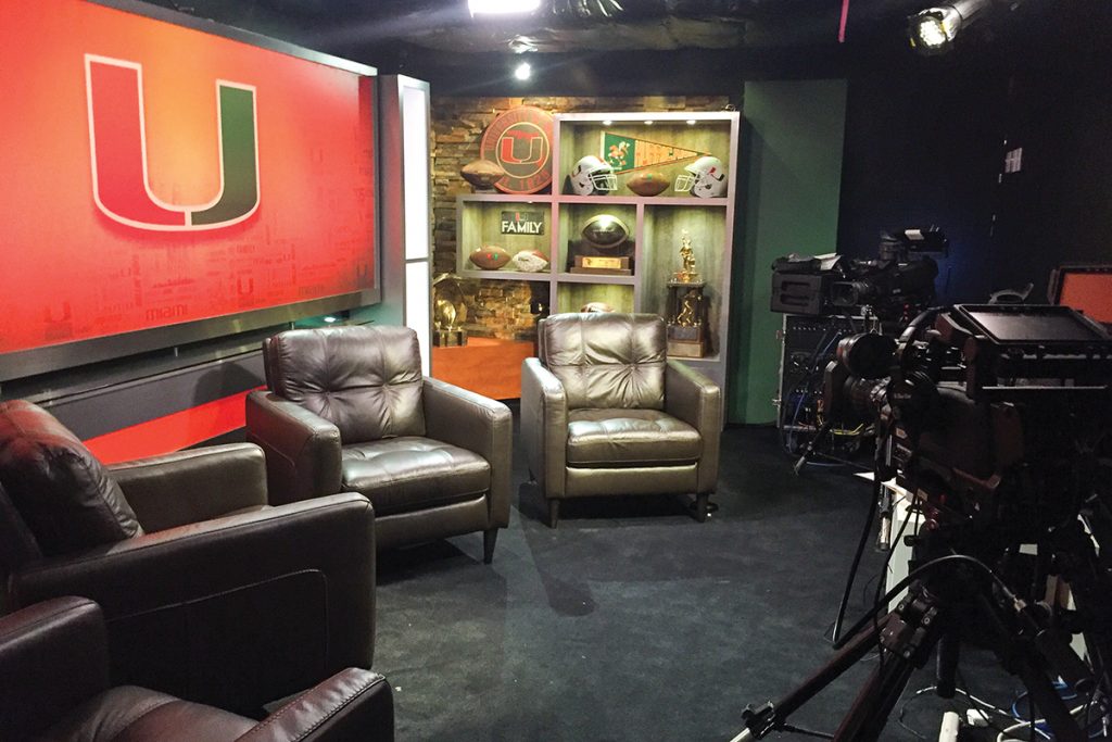 The University of Miami Department of Athletics added an in-house studio to their complex for The Mark Richt Show and Hurricane Hotline. Chloe Harrison // Contributing Photographer