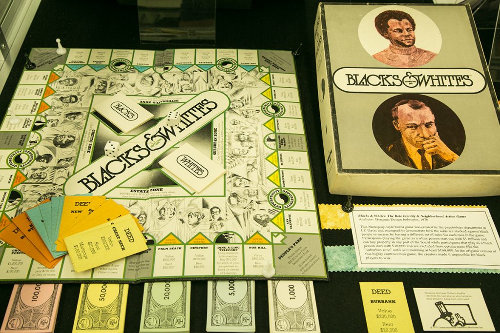 “Blacks & Whites,” a socially-conscious game which reflected the signs of the times and meant to effect change, is on display in Richter Library’s Games Exhibit as part of Special Collections. Evelyn Choi // Staff Photographer