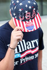 Senior Ben Brotherton shows his support for the Republican presidential nominee with his "Hillary for Prison 2016" shirt. Hallee Meltzer // Photo Editor