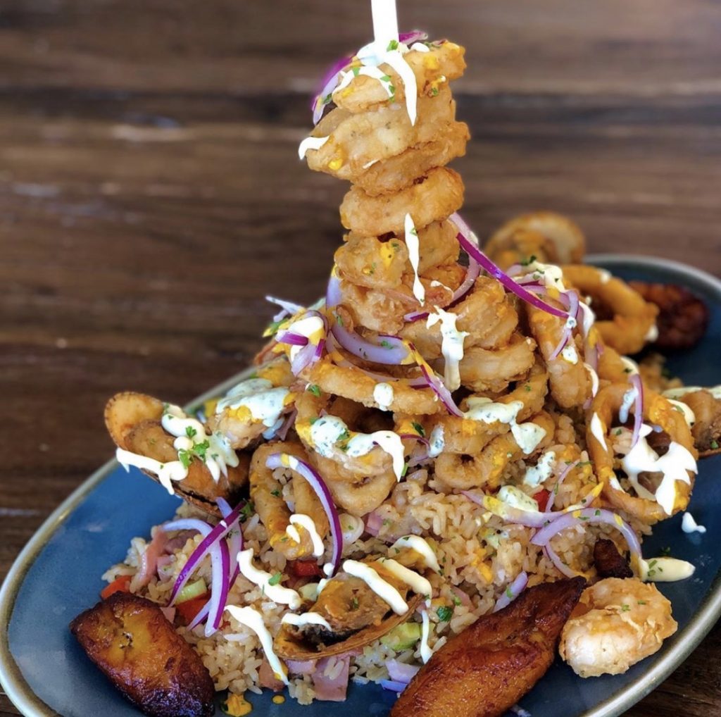 Fried rice seafood tower