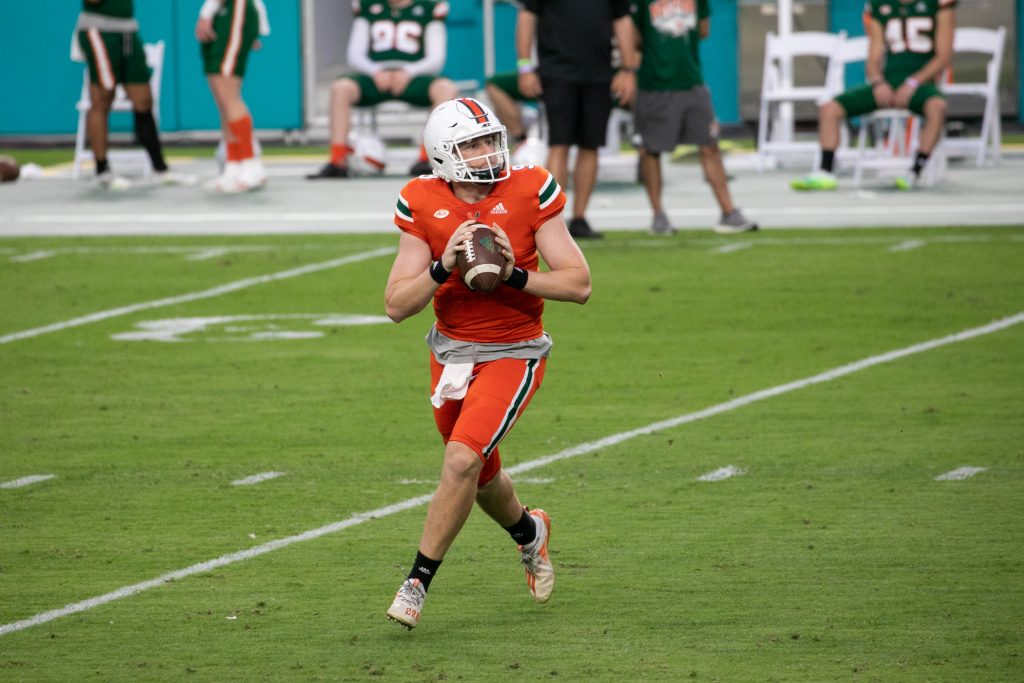 Freshman quarterback Tyler Van Dyke has assumed first-team quarterback duties for the spring while D'Eriq King is out from his ACL injury.
