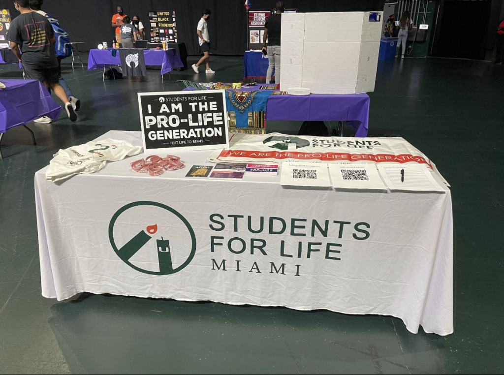 The Students for Life Miami table at CanesFest on Aug. 22, 2021. This year's CanesFest was the newly formed club's first opportunity to connect with students in person after last year's CanesFest was moved online.