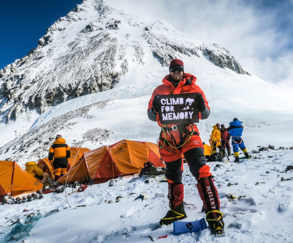 Dellis at camp four of Mount Everest in 2016, the highest below what is known as the "death zone." Dellis completed his climb in support of Alzheimer&squot;s awareness.