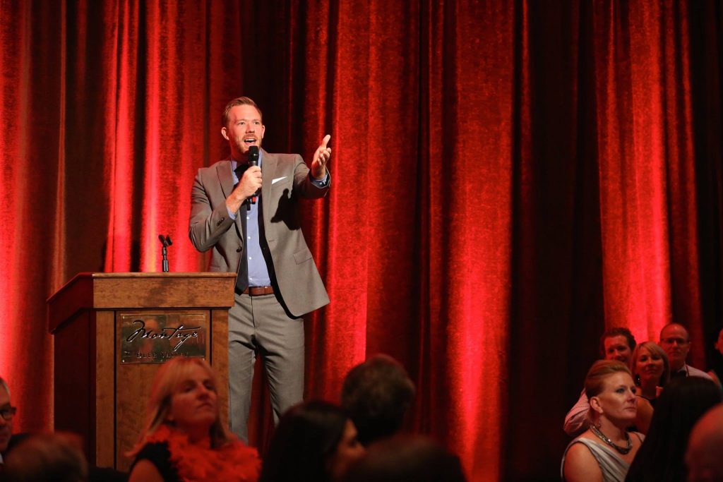 Dellis memorizing and recalling 80 people's names at Park City Education Foundation Red Apple Gala 2015. The annual event is hosted annually in support of Park City's public school system.