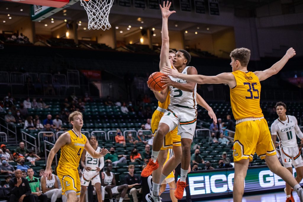 Sixth-year redshirt senior Charlie Moore scored a game high 18 points in Miami’s win over Fordham at the Basketball Hall of Fame Invitational in Brooklyn, N.Y. on Sunday, Dec. 12