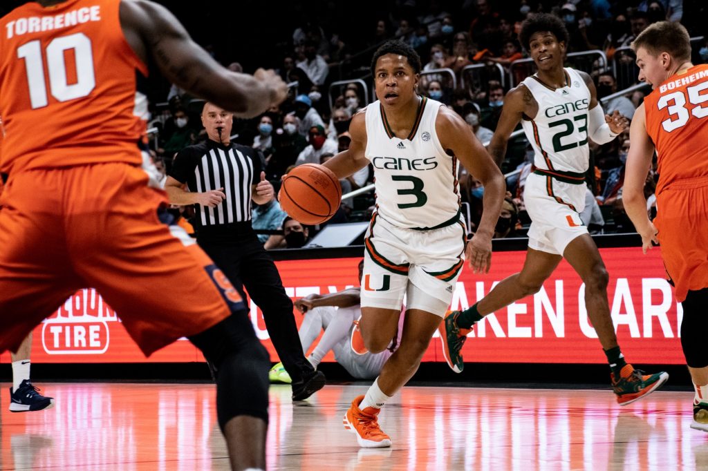 Sixth-year redshirt senior guard Charlie Moore scored a season-high 25 points in Miami's victory over Syracuse Wednesday night at the Watsco Center.