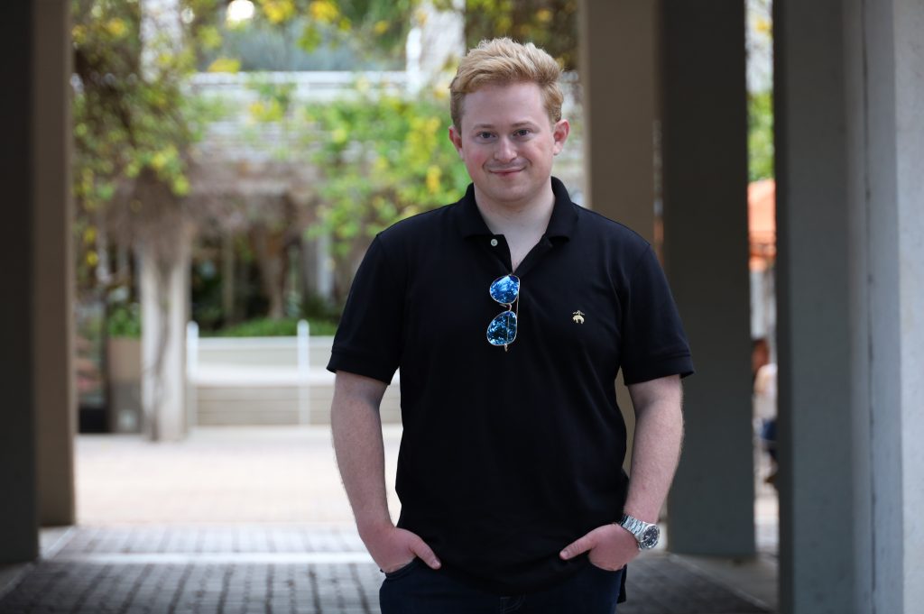 Reed Alexander, who plays the infamous Nevel Papperman on iCarly, pictured in the courtyard of the School of Communication.