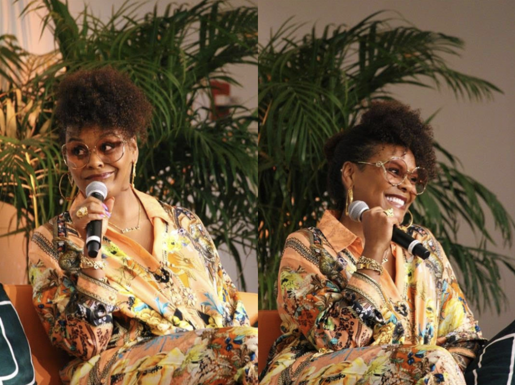 Tabitha Brown is seen enjoying her time answering interview questions on stage.