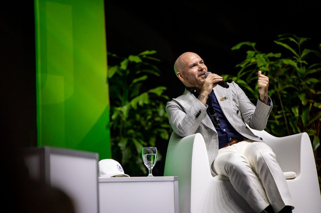 Pitbull speaks to students on March 29 in the Watsco Center as part of the What Matters to U event.