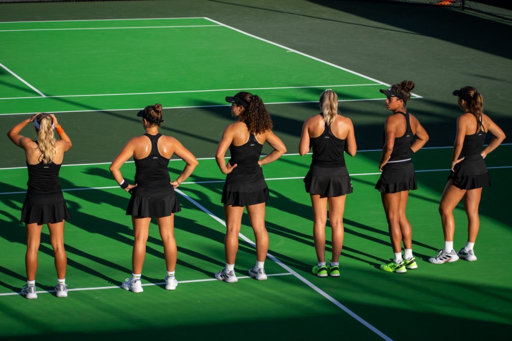 Miami gets ready to take on the Georgia Tech Yellow Jackets at the Neil Schiff Tennis Center on Feb.  25, 2022.