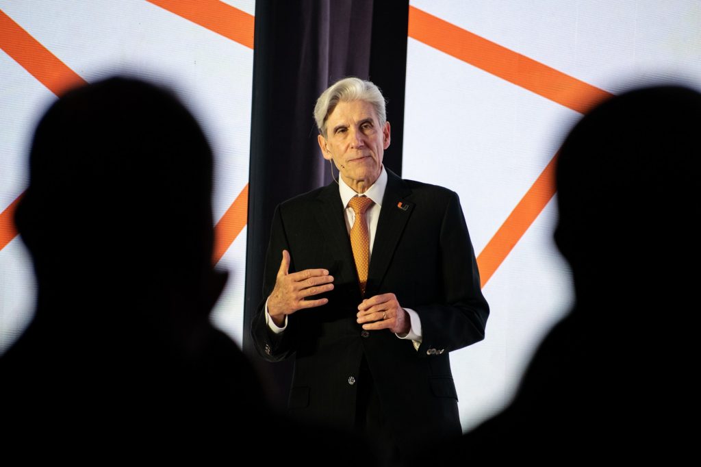 President Julio Frenk speaks on the importance of integrity at the State of the U address on Thursday, Sept. 15 at the Shalala Student Center.