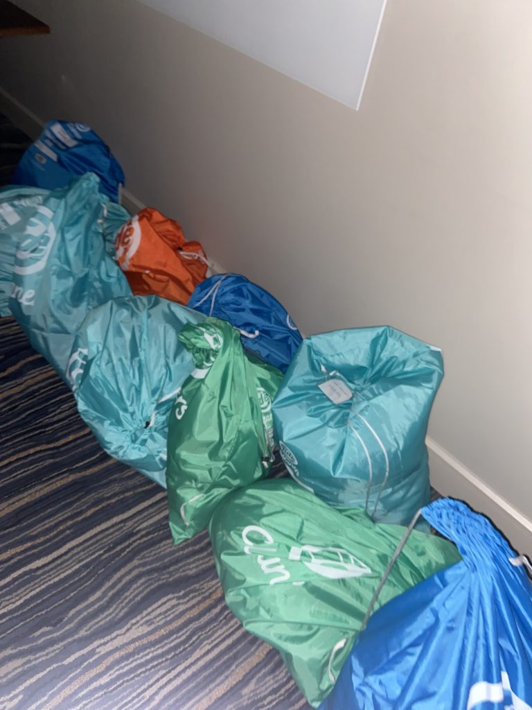 Tide Laundry bags left overnight in THesis Hotel study rooms on August 29, 2022.