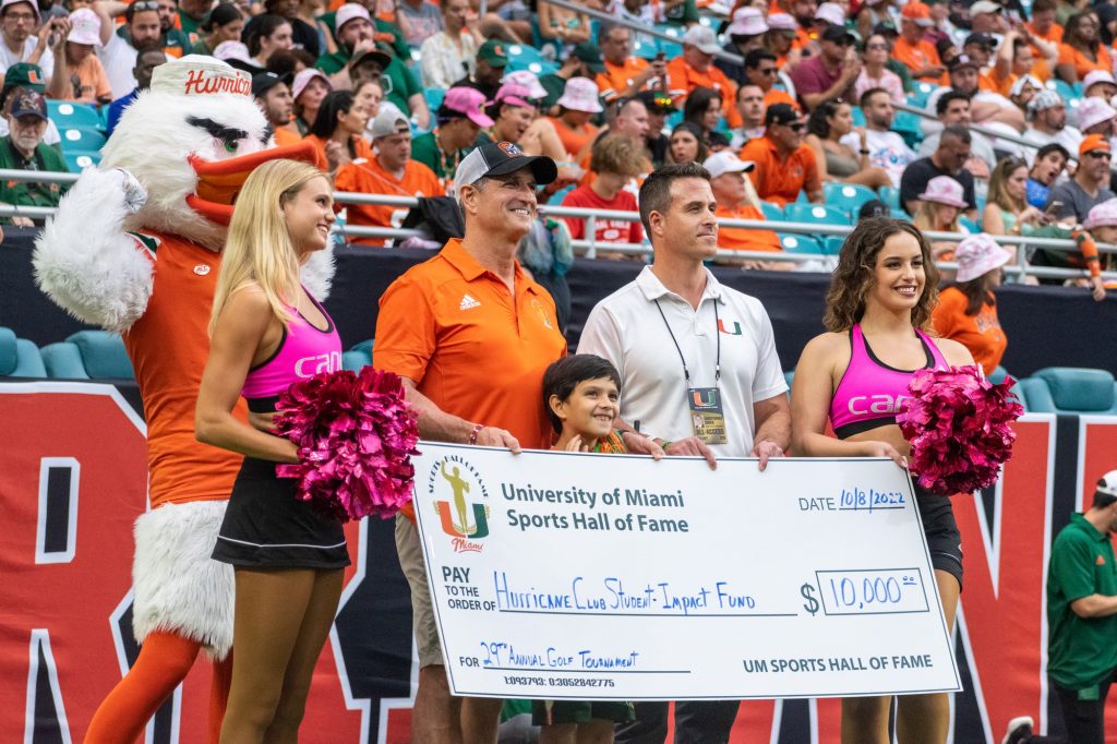 Fans and spirit squads celebrate the Hurricane Club Student-Impact Fund during Miami's game against the University of North Carolina on Saturday, Oct. 8 at Hard Rock Stadium.