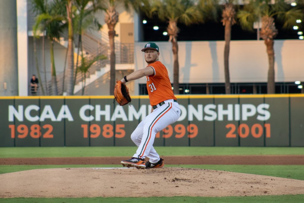 Sophmore right-handed pitcher Gage Ziehl is the starting pitcher for the 'Canes second game of the series against North Carolina State on Saturday, March 12 at Mark Light Field.