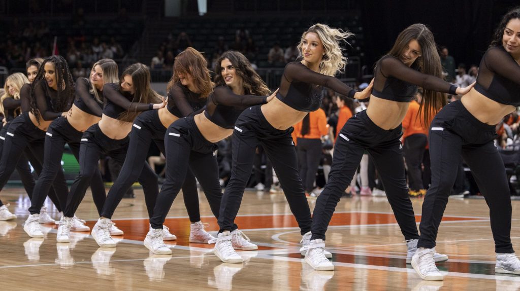 Miami’s Sunsations perform during halftime Miami women’s basketball's senior day game versus UVA at the Watsco Center on Sunday, Feb. 26.